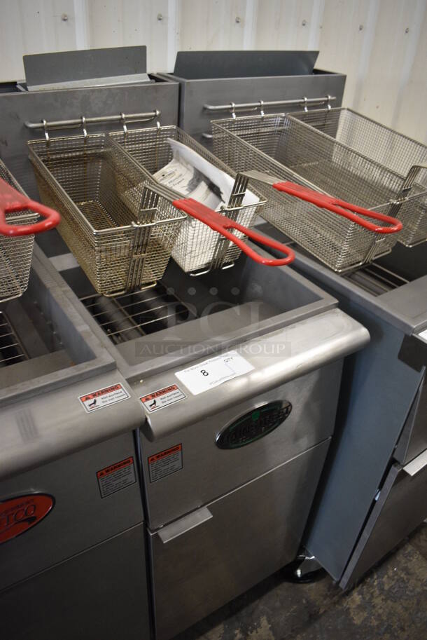 2021 Mainstreet Model FF400-P Stainless Steel Commercial Floor Style Propane Gas Powered 40 Pound Capacity Deep Fat Fryer w/ 2 Metal Fry Baskets. 120,000 BTU. 15.5x30x47 - Image 2 of 7