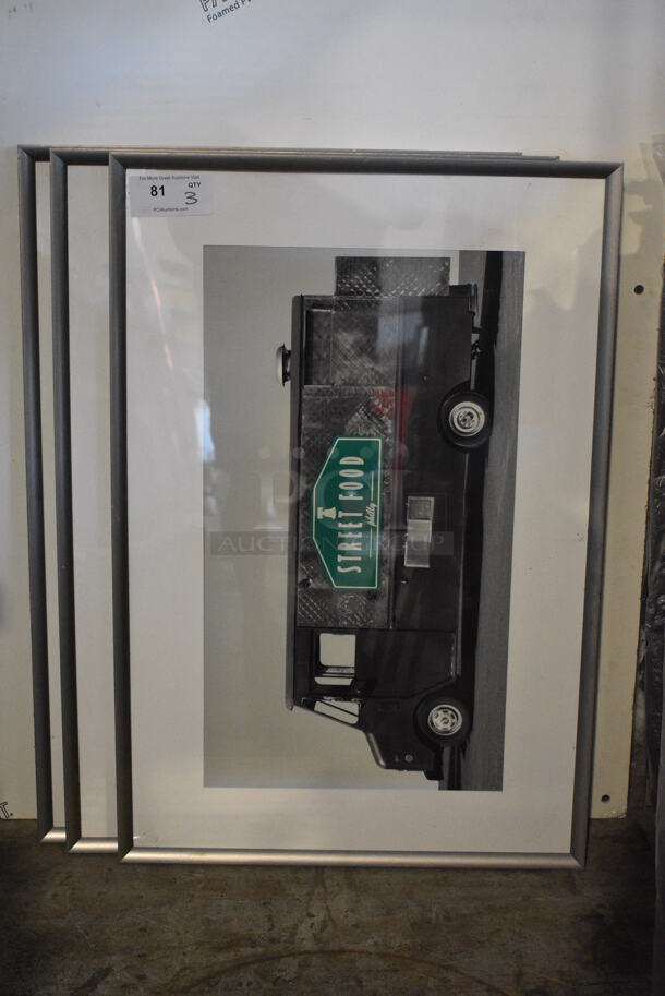 3 Framed Pictures of Food Trucks. 37x1x35. 3 Times Your Bid! 