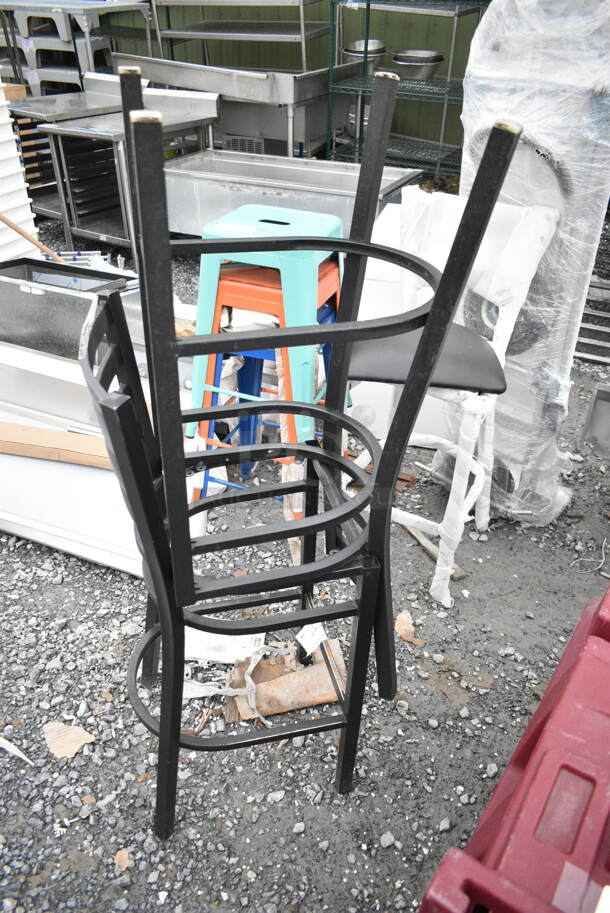 3 BRAND NEW SCRATCH AND DENT! Lancaster Table & Seating Black Metal Bar Height Chair Frame; 1 164BCROSSCFR Cross Back and 2 164BMTLADFR Ladder Back. 3 Times Your Bid!  - Image 6 of 8
