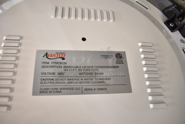 BRAND NEW! Avantco 177RCB124 Metal Commercial 124 Cup (62 Cup Raw) Electric Rice Cooker / Warmer with Removable Lid. 240 Volts, 1 Phase.  - Image 6 of 6