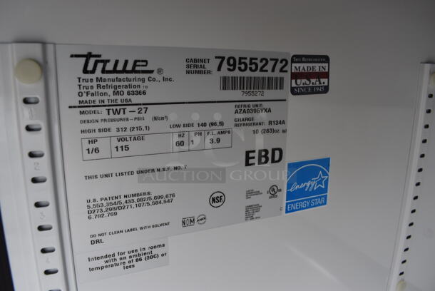 BRAND NEW IN BOX! True Model TWT-27 ENERGY STAR Stainless Steel Commercial Single Door Work Top Cooler. comes w/ Commercial Casters and Poly Coated Rack. 115 Volts, 1 Phase. 27.5x30x36. Tested and Working! - Image 4 of 10