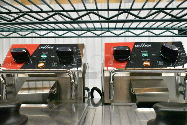 BRAND NEW SCRATCH AND DENT! 2024 Crosson CF-20 Stainless Steel Commercial Countertop Electric Powered 2 Bay Fryer w/ 2 Metal Fry Baskets and 2 Lids. 120 Volts, 1 Phase. - Image 3 of 9