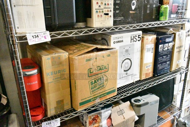 7 Various Items Including 4 Keurig Single Cup Coffee Machine, Yamaha HS5 Speaker, DeLonghi Dedica Single Cup Espresso Machine, Logitech Game Steering Wheel and Gas Pedals. 7 Times Your Bid!  - Image 1 of 12