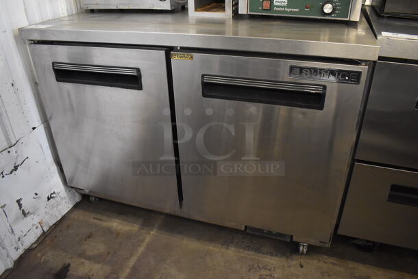 Sun Ice LSUNUR-48 Stainless Steel Commercial 2 Door Undercounter Cooler on Commercial Casters. 115 Volts, 1 Phase. 48x30x35. Tested and Powers On But Does Not Get Cold - Image 2 of 7