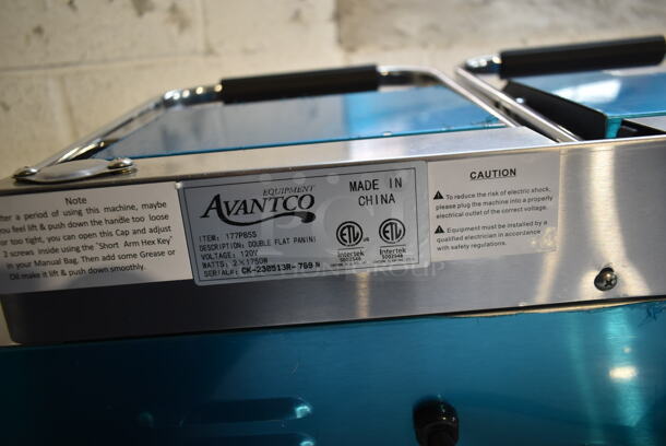 BRAND NEW SCRATCH AND DENT! Avantco 177P85S Stainless Steel Commercial Countertop Double Panini Press. 120 Volts, 1 Phase. Tested and Working! - Image 5 of 6