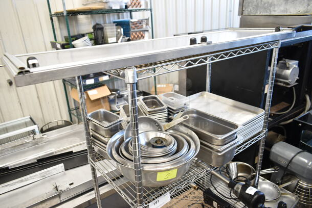 ALL ONE MONEY! Two Tier Lot of Various Items Including Metal Bowls, Stainless Steel Drop In Bins, Metal Baking Pans,  - Image 1 of 12