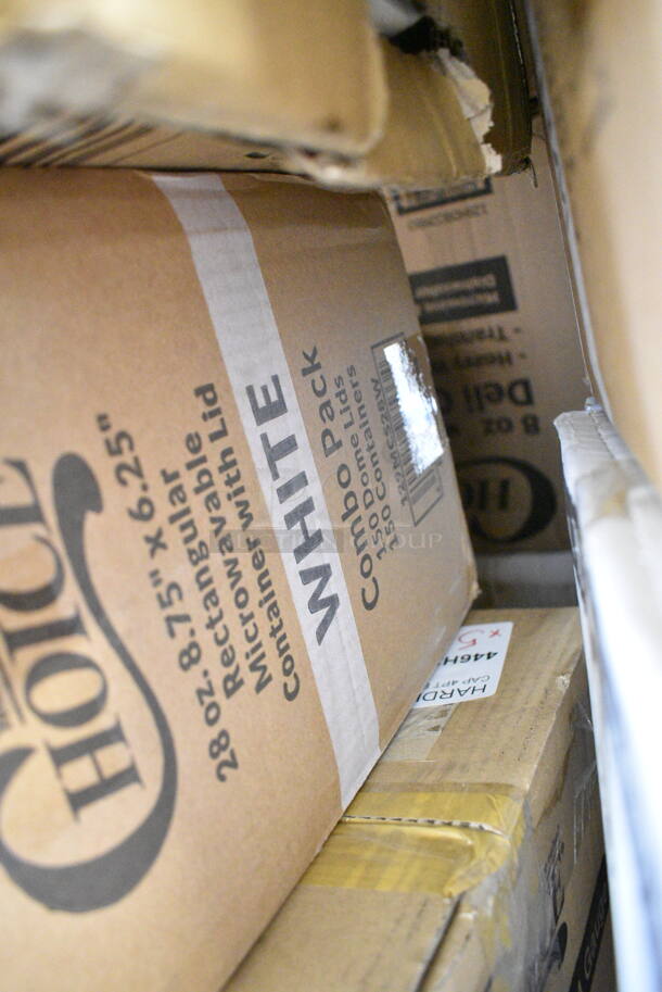 PALLET LOT of 28 BRAND NEW Boxes Including 128HD8COMBO ChoiceHD 8 oz. Microwavable Translucent Plastic Deli Container and Lid Combo Pack - 240/Case, 130BKFSNH Visions Heavy Weight Black Wrapped Plastic Cutlery Pack with Napkin - 500/Case, 2 Box 50020W Choice 20 oz. White Poly Paper Hot Cup - 600/Case, JE0111 Coconut Jelly, 3 Box 129MCS28W Choice 28 oz. White 8 3/4" x 6 1/4" x 1 3/4" Rectangular Microwavable Heavy Weight Container with Lid - 150/Case, 4070049 Choice Full Size 4" Deep 24 Gauge Anti-Jam Stainless Steel Steam Table / Hotel Pan, 500TO993Choice 9" x 9" x 3" Microwavable 1-Compartment Black / Clear Plastic Hinged Container - 100/Case, 2 Box 347TCL12 Choice 12 oz. Clear Disposable Plastic Tumbler - 500/Case, 190HCM80WA Hobart Equivalent Stainless Steel Wire Whip for Classic Mixers (80 Qt. Bowls), PanSaver Bags. 28 Times Your Bid! - Image 10 of 12