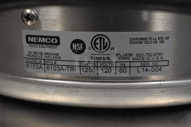 2014 Nemco 6103A Stainless Steel Commercial Soup Kettle Food Warmer. 120 Volts, 1 Phase. Tested and Working! - Image 6 of 6