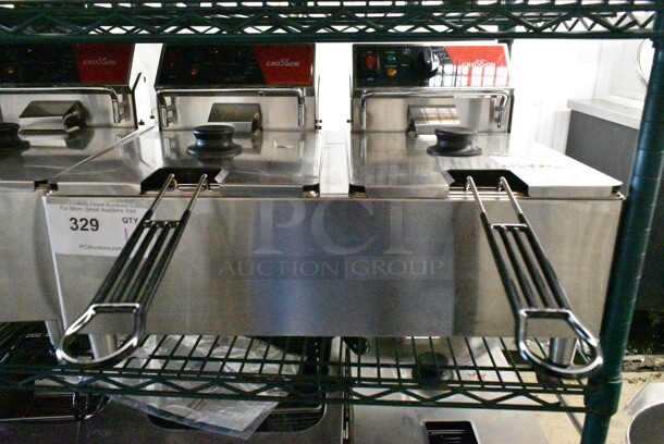 BRAND NEW SCRATCH AND DENT! 2023 Crosson CF-26 Stainless Steel Commercial Countertop Electric Powered 2 Bay Fryer w/ 2 Metal Fry Baskets and 2 Lids. 120 Volts, 1 Phase. - Image 1 of 9