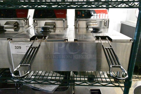 BRAND NEW SCRATCH AND DENT! 2023 Crosson CF-26 Stainless Steel Commercial Countertop Electric Powered 2 Bay Fryer w/ 2 Metal Fry Baskets and 2 Lids. 120 Volts, 1 Phase.