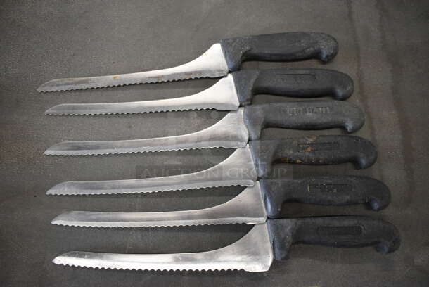 6 Sharpened Stainless Steel Serrated Knives. Includes 14