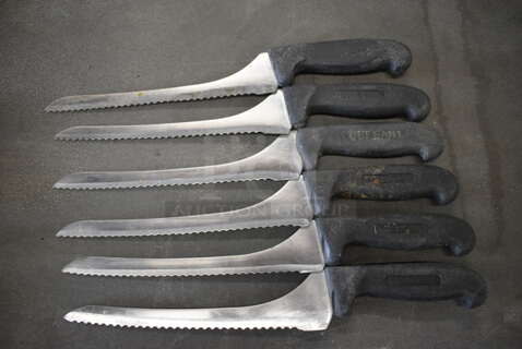 6 Sharpened Stainless Steel Serrated Knives. Includes 14". 6 Times Your Bid!