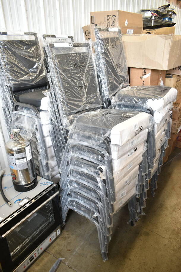 34 BRAND NEW SCRATCH AND DENT! Lancaster Table & Seating 164BCQSQBLKV Square Back Banquet Chair with Black Vinyl and Silver Vein Frame. 34 Times Your Bid! - Image 5 of 6
