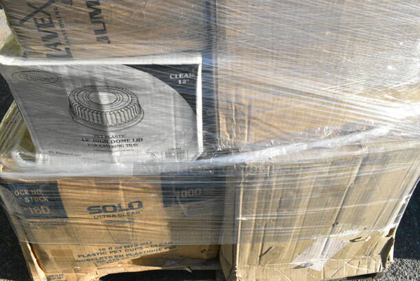 28 BRAND NEW! Boxes Including Lavex Towel Rolls, Tite Dri TDPP-400 Meat Pads, Choice 130BKFKSNSPH Heavy Weight Cutlery Packs, 395RP09 Compostable Plates - 9", Clear Dome Covers, CHoice Plastic Plates. 28 Times Your Bid!  - Image 11 of 12