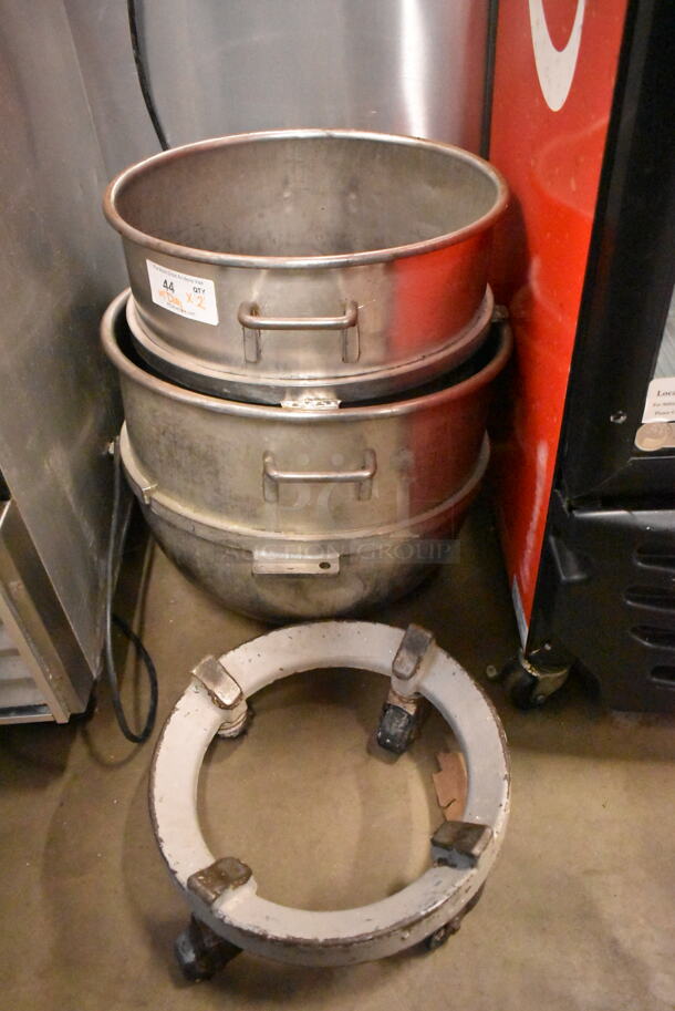 2 Metal Mixing Bowls w/ 1 Mixing Bowl Dolly. Bowls are Stuck Together. 2 Times Your Bid!