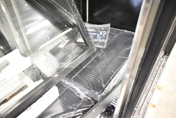 BRAND NEW SCRATCH AND DENT! Beverage Air MMR66HC-1-BB MarketMax 75" Black Glass Sliding Door Merchandiser Refrigerator with Black Interior. 2 Doors w/ Broken Glass, See Pictures. 115 Volts, 1 Phase. Tested and Powers On But Does Not Get Cold - Image 9 of 10