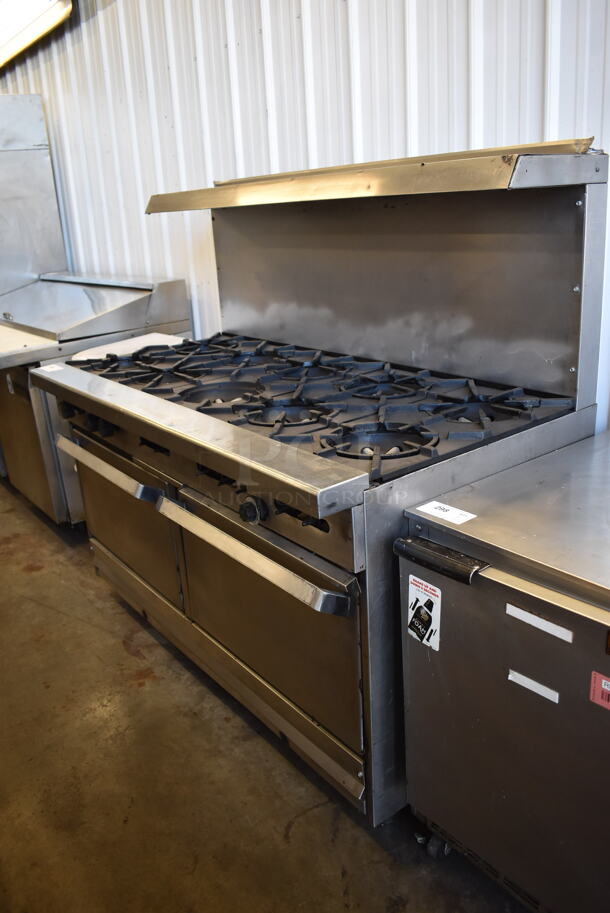 Garland SunFire Stainless Steel Commercial Natural Gas Powered 10 Burner Range w/ 2 Ovens, Over Shelf and Back Splash 59x34x56 - Image 2 of 11