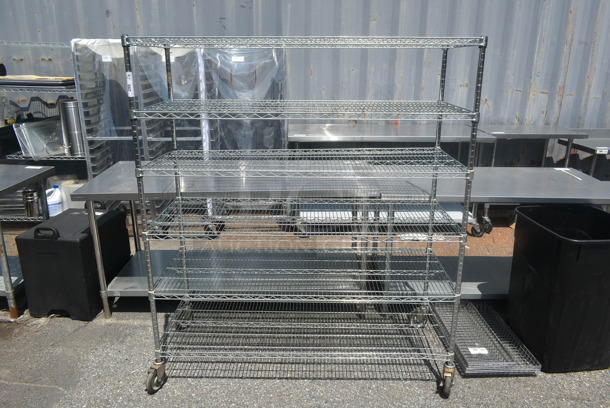 Chrome Finish 6 Tier Wire Shelving Unit on Commercial Casters. BUYER MUST DISMANTLE. PCI CANNOT DISMANTLE FOR SHIPPING. PLEASE CONSIDER FREIGHT CHARGES. - Image 1 of 5