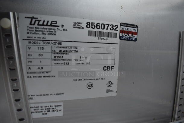 2015 True TSSU-27-08 Stainless Steel Commercial Prep Table w/ Sneeze Guard and Drop In Bins on Commercial Casters. 115 Volts, 1 Phase. 27.5x30x54.5. Tested and Working! - Image 6 of 6