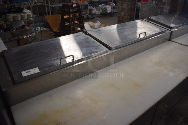 Avantco 178PICL2 Stainless Steel Commercial Pizza Prep Table w/ Oversized Cutting Board on Commercial Casters. 115 Volts, 1 Phase. 71x37x46. Tested and Working! - Image 3 of 9