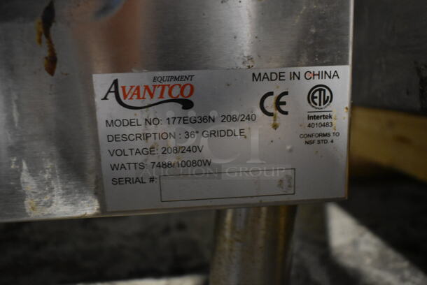 Avantco 177EG36N Stainless Steel Commercial Countertop Electric Powered Flat Top Griddle. 208/240 Volts.  - Image 6 of 6