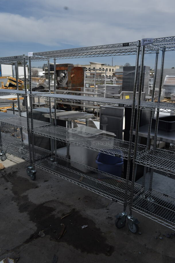 Chrome Finish 4 Tier Wire Shelving Unit on Commercial Casters. BUYER MUST DISMANTLE. PCI CANNOT DISMANTLE FOR SHIPPING. PLEASE CONSIDER FREIGHT CHARGES. - Image 2 of 3
