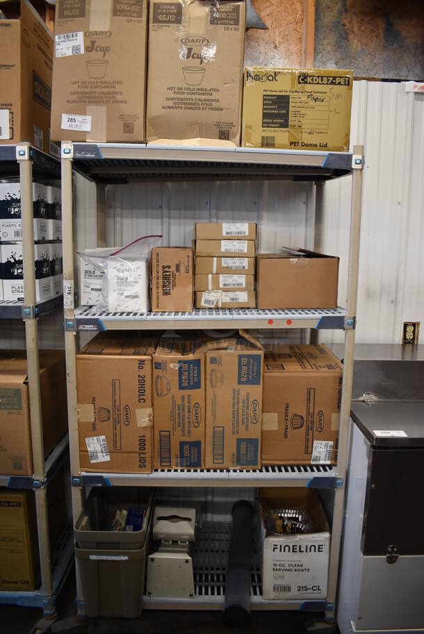 ALL ONE MONEY! Lot of 4 Tiers Worth of Various Paper Products Including Lids and Cups. Does Not Come w/ Shelving Unit - Image 1 of 12