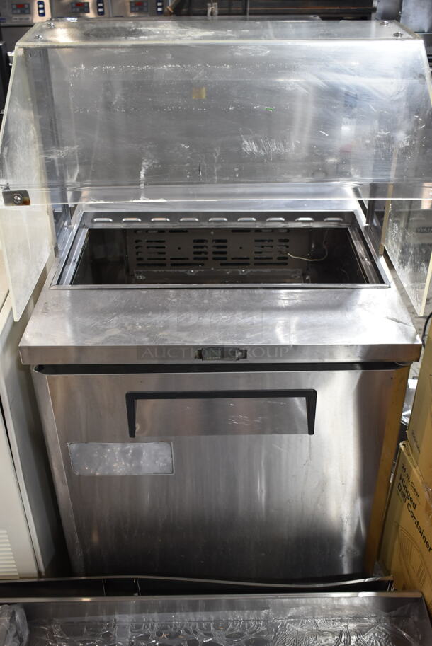 Turbo Air Model MST-28-711S Stainless Steel Commercial Single Door Work Top Cooler w/ Sneeze Guard on Commercial Casters. 115 Volts, 1 Phase. Tested and Powers On But Does Not Get Cold