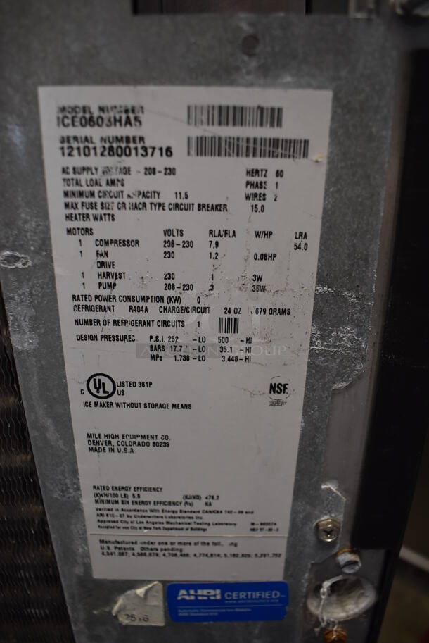 Ice O Matic ICE0603HA5 Stainless Steel Commercial Ice Head on Bin. 208-230 Volts, 1 Phase.  - Image 5 of 7