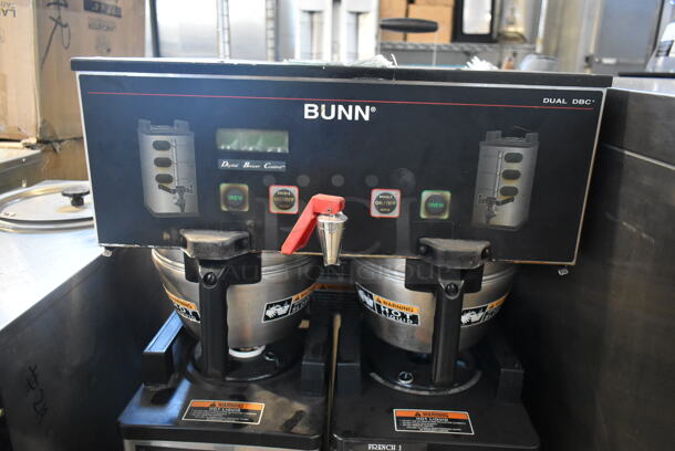 2011 Bunn Model DUAL SH DBC Stainless Steel Commercial Countertop Dual Coffee Machine w/ Hot Water Dispenser, 2 Bunn Model SH SERVER Satellite Servers and 2 Metal Brew Baskets. 120/208-240 Volts, 1 Phase.  - Image 3 of 6