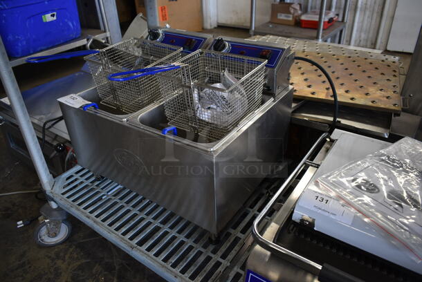 BRAND NEW SCRATCH AND DENT! 2023 Globe PF32E Stainless Steel Commercial Countertop Electric Powered Fryer w/ 2 Metal Fry Baskets. 208/240 Volts, 1 Phase. Tested and Working!
 - Image 2 of 8