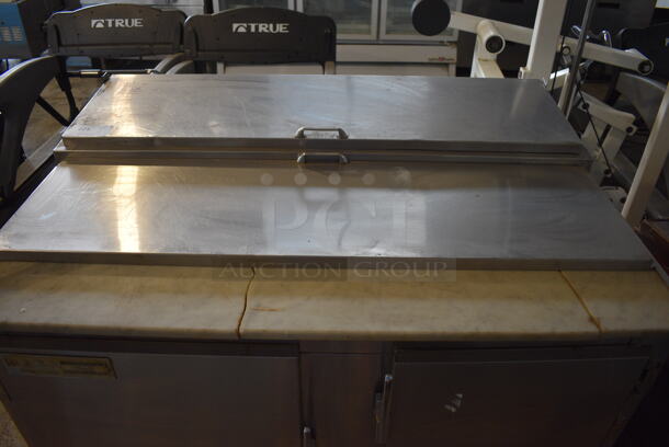 Bari Stainless Steel Commercial Pizza Prep Table w/ Oversized Stone Cutting Board and Extra Lid on Commercial Casters. 51x36x42. Cannot Test Due To Cut Cord - Image 2 of 8