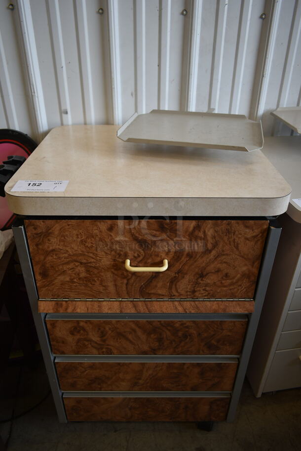 Brown Wood Pattern Counter w/ 4 Drawers on Casters. - Image 1 of 8