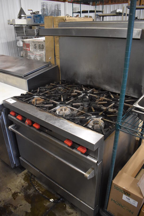 Vulcan Stainless Steel Commercial Natural Gas Powered 6 Burner Range w/ Oven, Over Shelf and Back Splash. 36x30x60 - Image 2 of 6