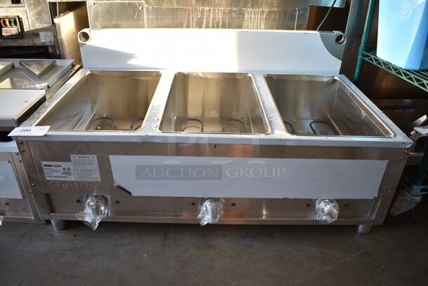 BRAND NEW SCRATCH AND DENT! 2024 ServIt 423EST3WO Stainless Steel Commercial Electric Powered 3 Bay Steam Table w/ Under Shelf. 120 Volts, 1 Phase. Tested and Working! - Image 2 of 7