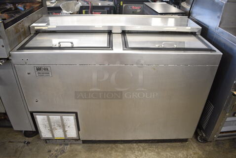 Glastender ST48-SF Stainless Steel Commercial Back Bar Bottle Cooler w/ 2 Sliding Lids. 115 Volts, 1 Phase. Tested and Working!