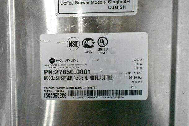2016 Bunn 2SH STAND Stainless Steel Commercial Countertop Dual Satellite Server Stand w/ 2 Bunn SH SERVER Satellite Servers. 120 Volts, 1 Phase.  - Image 12 of 12