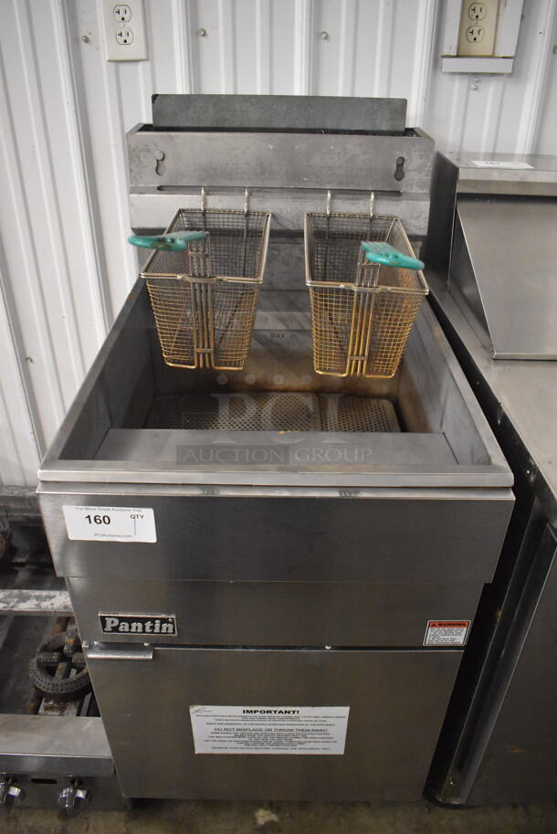 Pantin Stainless Steel Commercial Natural Gas Powered Floor Style Deep Fat Fryer w/ 2 Metal Fry Baskets. 21x31x48