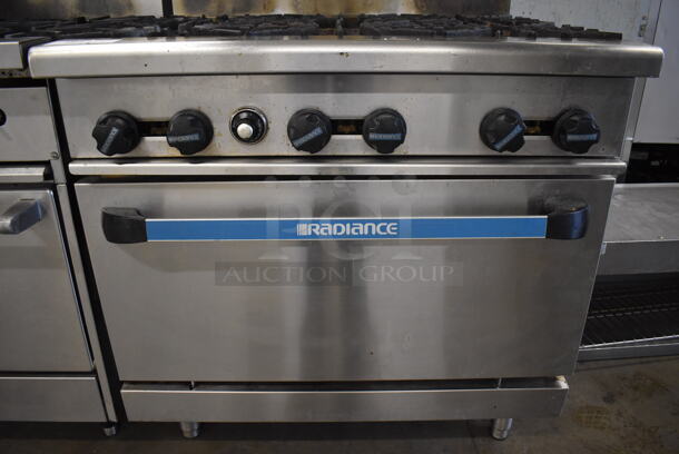 Radiance Stainless Steel Commercial Natural Gas Powered 6 Burner Range w/ Oven, Over Shelf and Back Splash. 36x33x57 - Image 6 of 7