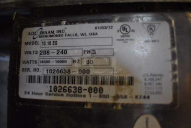 2012 Alto Shaam 10.10 ES Stainless Steel Commercial Natural Gas Powered Convection Oven w/ View Through Door on Metal Equipment Stand. 208-240 Volts, 3 Phase. 42x32x67 - Image 7 of 8