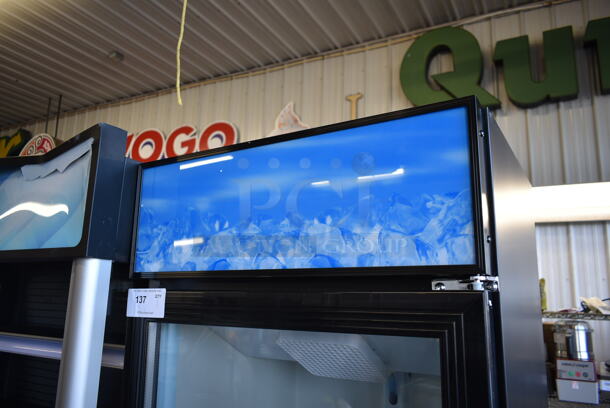 BRAND NEW SCRATCH AND DENT! 2023 Avantco 178GDC15HCB Metal Commercial Single Door Reach In Cooler Merchandiser w/ Poly Coated Racks. 115 Volts, 1 Phase. Tested and Working! - Image 2 of 9
