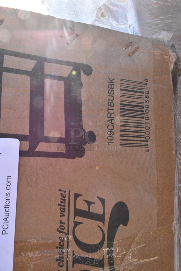 BRAND NEW SCRATCH AND DENT! 109CARTBUSBK Black Utility / Bussing Cart with Three Shelves - 32" x 16". May Be Missing Pieces.  - Image 3 of 3