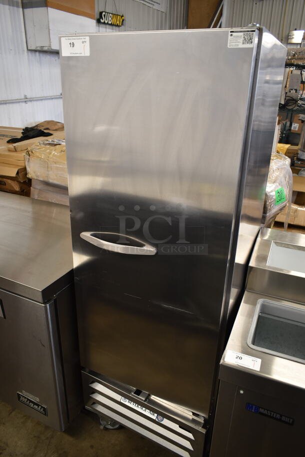 Beverage Air BHR12-1-SW Stainless Steel Commercial Single Door Reach In Cooler on Commercial Casters. 115 Volts, 1 Phase. Tested and Working!
 - Image 1 of 4