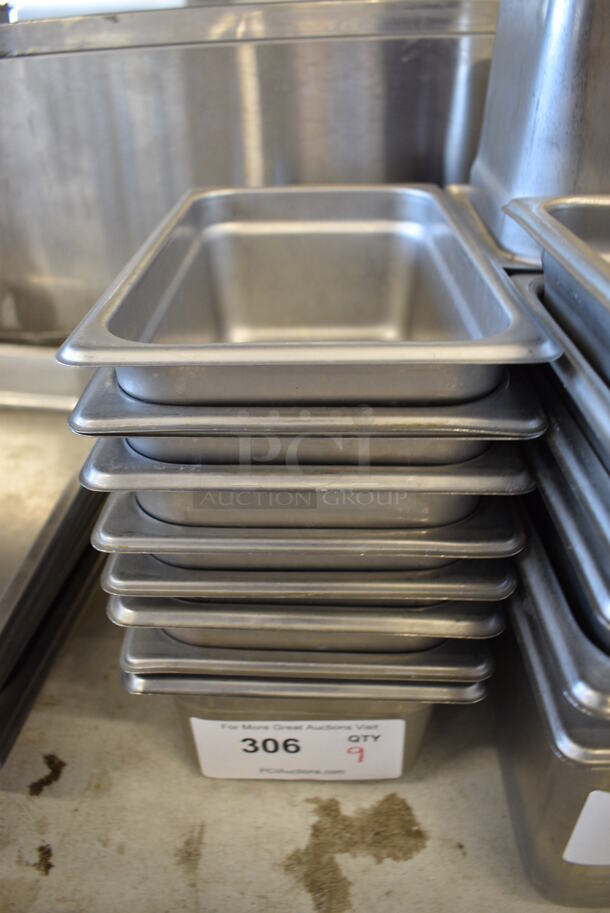 9 Stainless Steel 1/4 Size Drop In Bins. 1/4x4. 9 Times Your Bid!