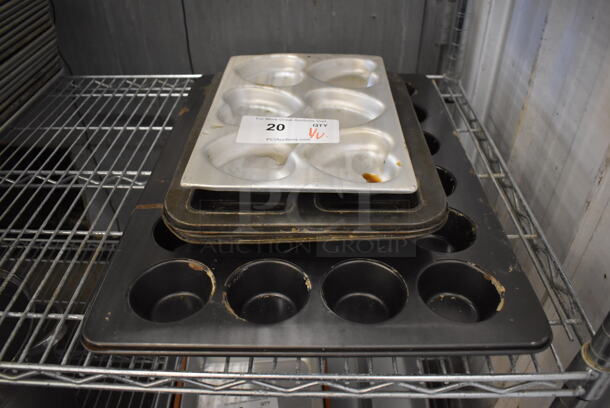 4 Various Muffin Baking Pans; 6 Cup Heart Shaped, 2 Eight Cup and 24 Cup. Includes 15.5x24.5x1.5. 4 Times Your Bid!