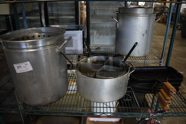 ALL ONE MONEY! Tier Lot of Various Items Including 2 Metal Stock Bins, 4 Baskets and 5 Skillets - Image 1 of 5