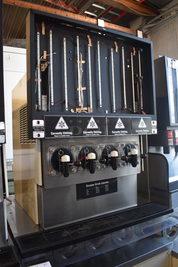 FBD Model FBD564 RC Stainless Steel Commercial Countertop 4 Flavor Slushie Machine on Stainless Steel Soda Station w/ 5 Cup Dispensers and 2 Doors. 208-230 Volts, 1 Phase. 36x42x79 - Image 3 of 8
