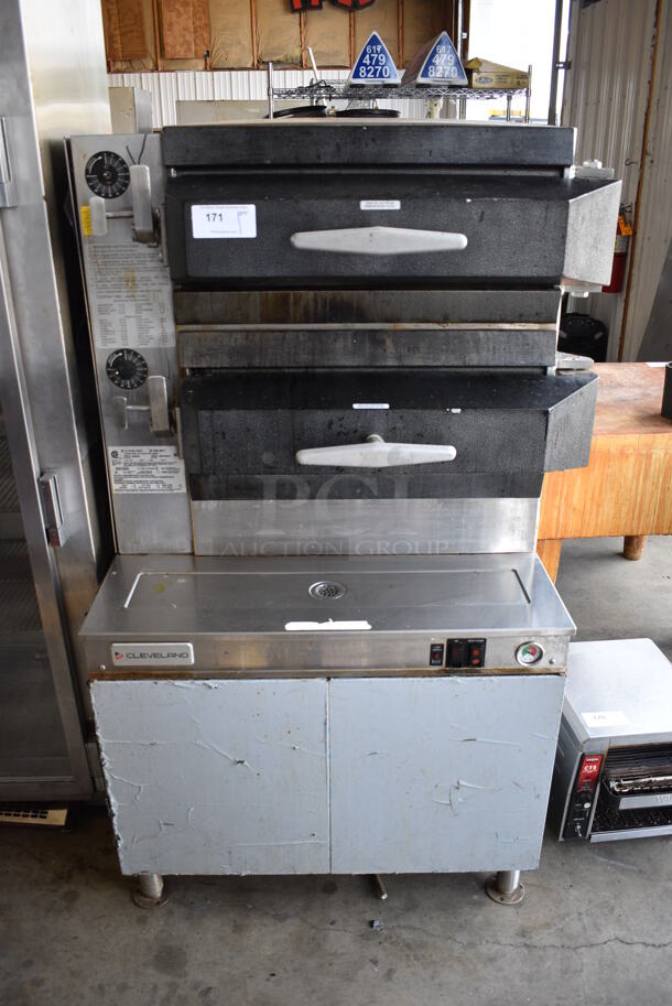 2019 Cleveland Model PGM3002 Stainless Steel Commercial Floor Style Natural Gas Powered 2 Deck Pressure Steam Cabinet. 35.5x37x63