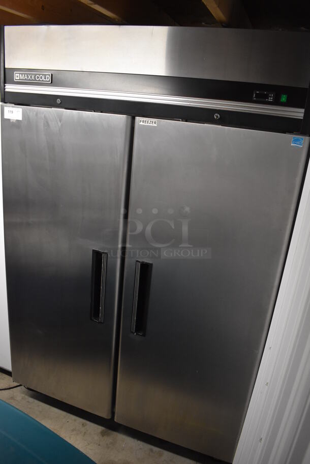 Maxx Cold MXCF-49FD ENERGY STAR Stainless Steel Commercial 2 Door Reach In Freezer w/ Poly Coated Racks on Commercial Casters. 115 Volts, 1 Phase. 54x34x83. Tested and Working! - Image 2 of 8