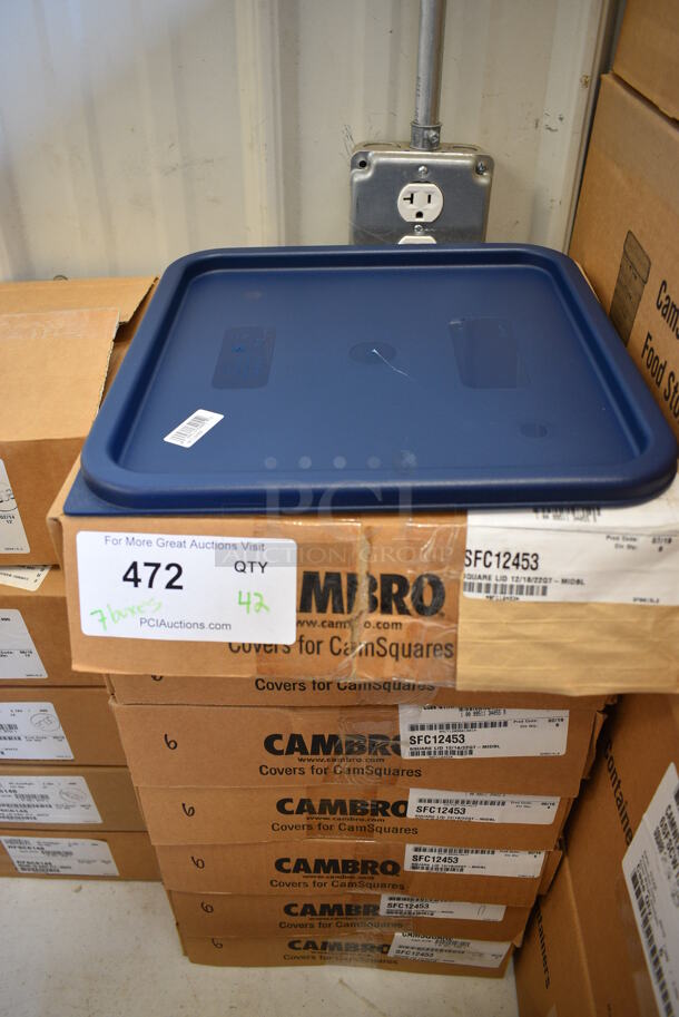 ALL ONE MONEY! Lot of 42 BRAND NEW IN BOX! Cambro Blue Poly Lids. 11.5x11.5x0.5